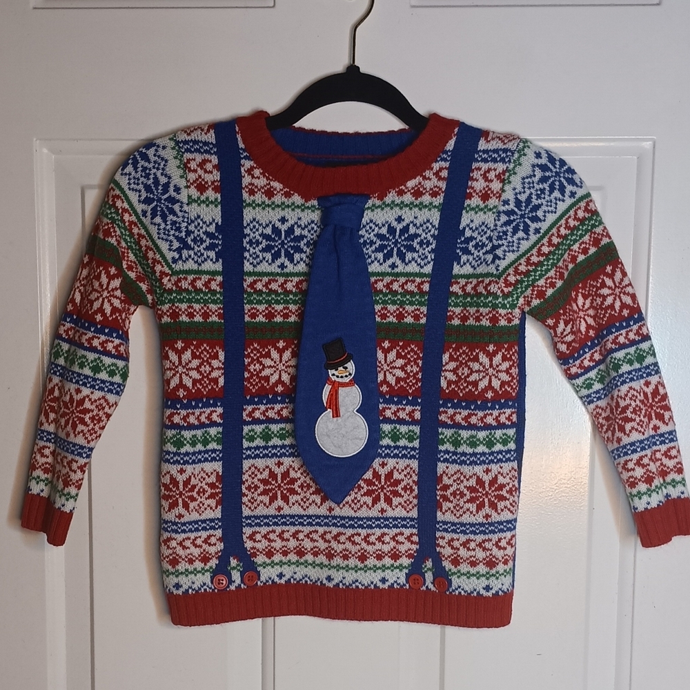 Blizzard Bay Snowman Sweater - Red, Blue, White Size 6